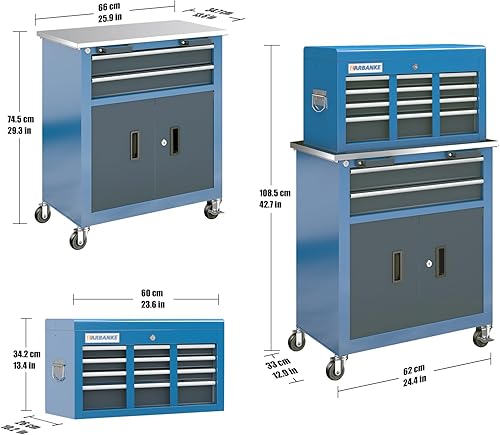 Miniatura 4 de LARBANKE Caja de herramientas rodante, caja de herramientas de 8 cajones y caja de herramientas de 5 cajones, con hebilla de conexión, caja de