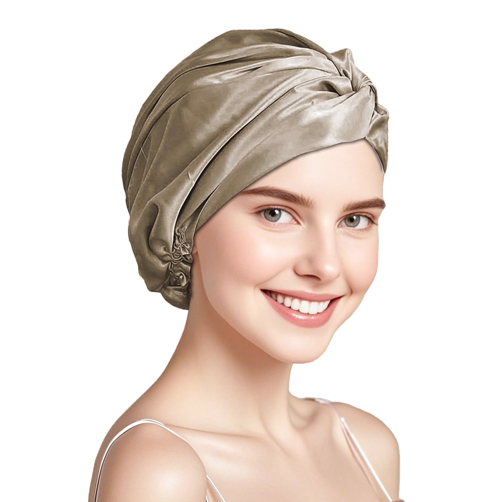 townssilk 100% Seta di gelso, Cappello da Notte da Donna, 16 Momme, in Seta, Ideale per i Capelli, Protegge i Capelli, Cappello da Notte in Seta, Doppio Strato,Coffee
