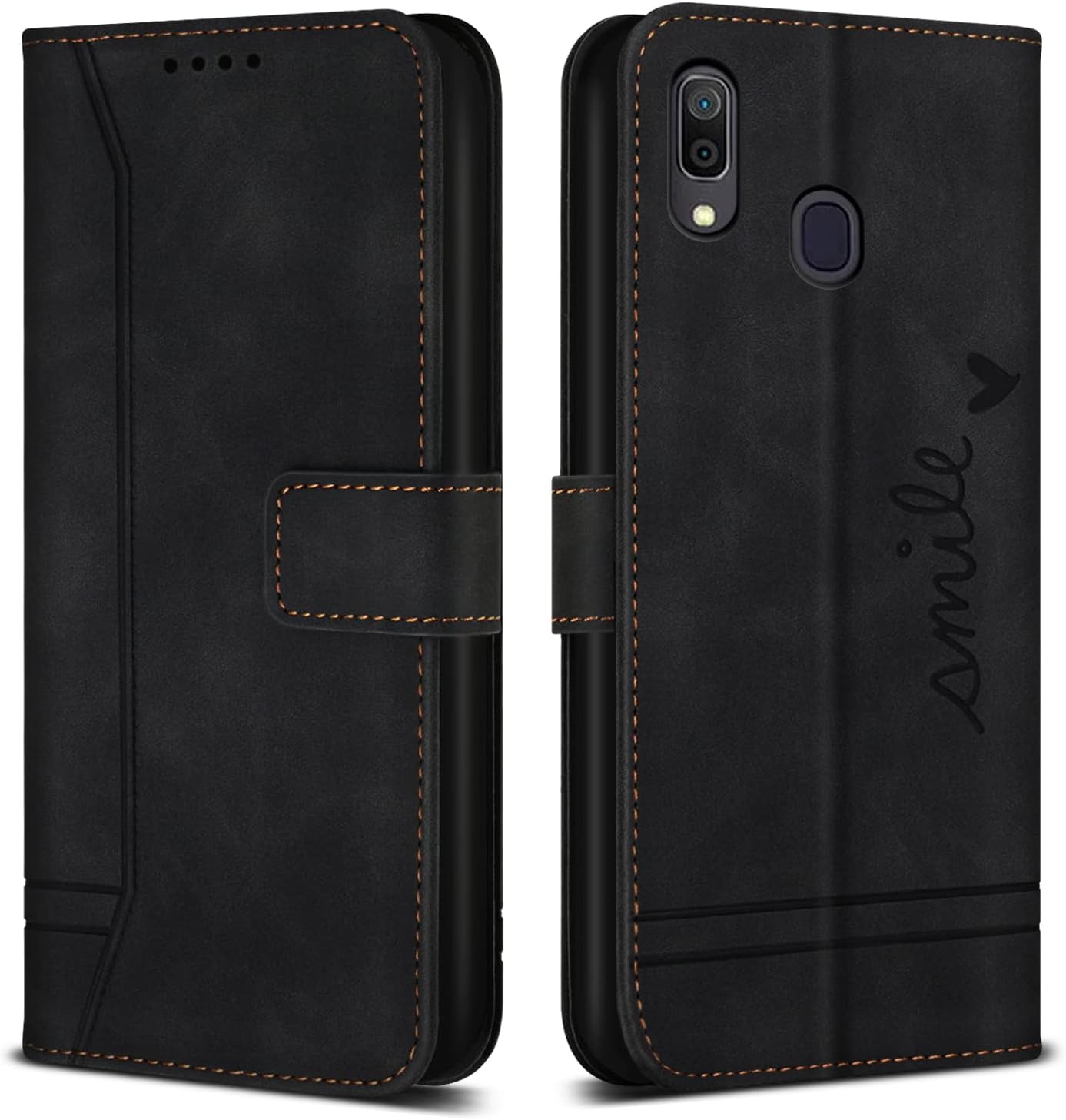 Case for Galaxy A20 / Galaxy A30 / Galaxy M10S PU Leather Mobile Phone Case Flip Protective Case Compatible with Galaxy A20 / Galaxy A30 / Galaxy M10S with Card Slot & Kickstand Black