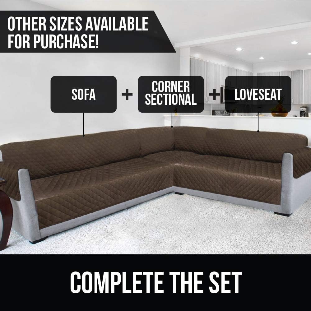 Sofa Shield Patented Slipcover, Reversible Tear Resistant Soft Quilted Microfiber, XL 78” Seat Width, Durable Furniture Stain Protector with Straps, Washable Couch Cover for Dogs, Kid, Chocolate Beige : Home & Kitchen