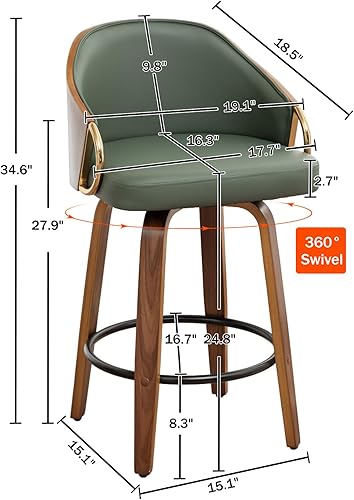 Miniatura 23 de Taburetes de bar de altura de mostrador, sillas de bar modernas ajustables de mediados de siglo con patas y brazos de acero inoxidable dorado para