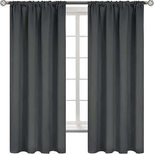 Cortina opaca BGment con hueco por el que pasa la barra, 2 paneles, Tela, Gris oscuro