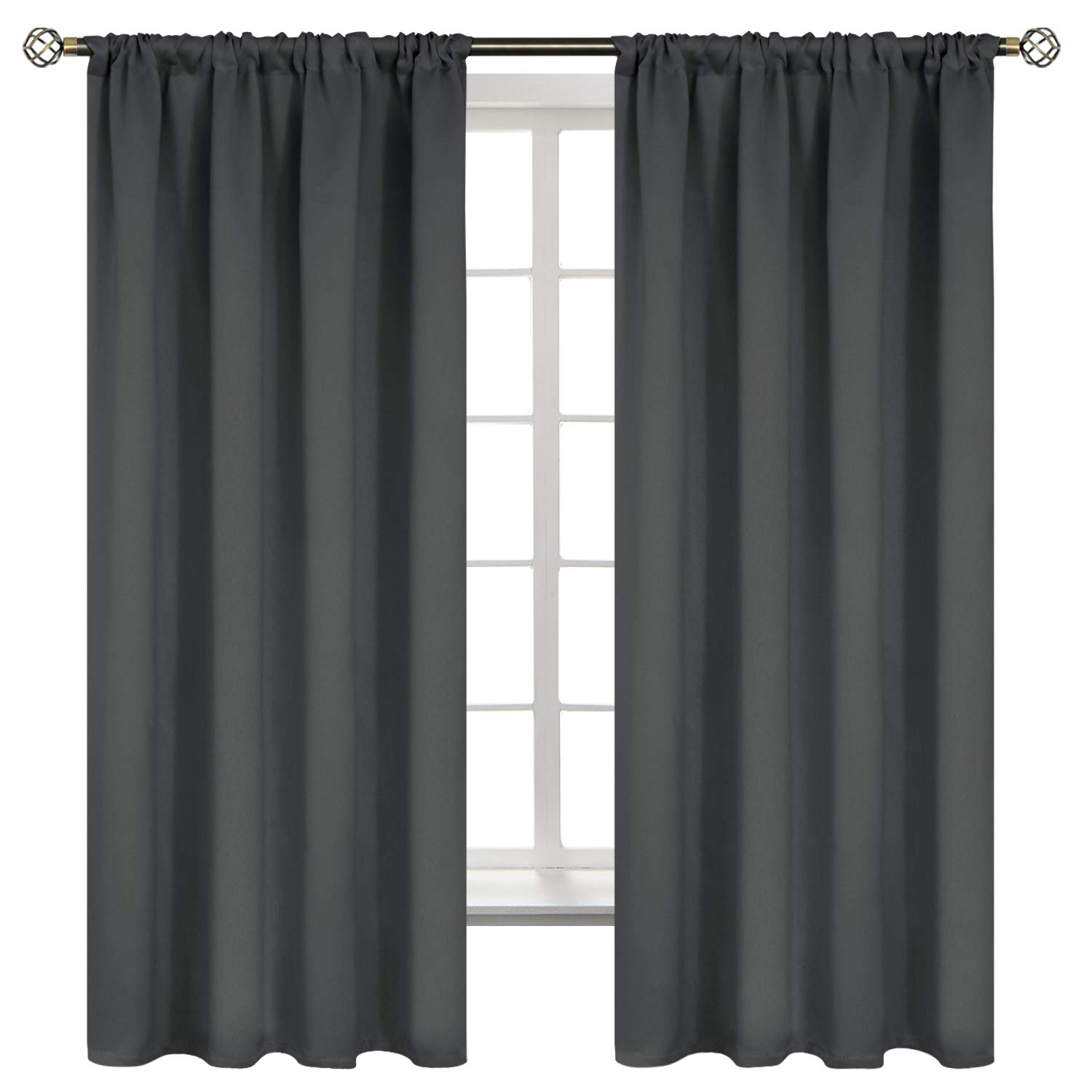 BGment Rod Pocket Blackout Curtains for Bedroom - Thermal Insulated Room Darkening Curtain for Living Room, 52 x 63 Inch, 2 Panels, Dark Grey