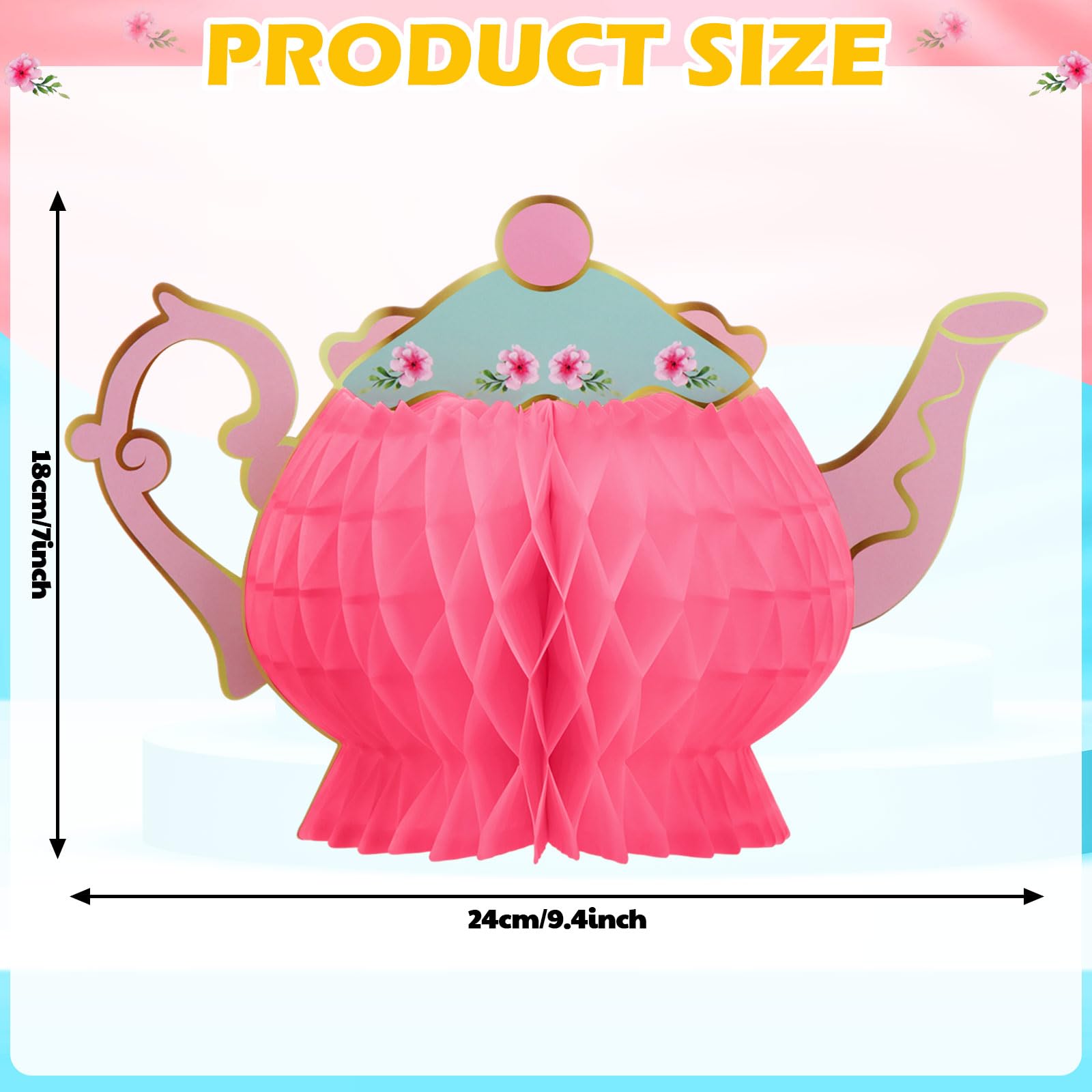 Jetec 6 Pcs Tissue Teapot Centerpiece Floral Tea Party Honeycomb Spring Teapot Table Centerpieces for Princess Birthday Party Women Baby Shower Decorations