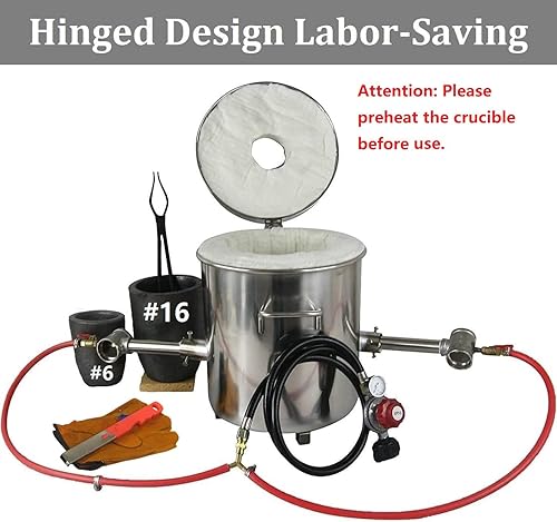 Miniatura 4 de Horno de fusión de propano de 35.3 lbs con crisoles (35.3 lbs y 13.2 lbs), horno de fundición de doble quemador de forja para fundir metal reciclaje