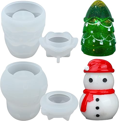 2 moldes de resina de Navidad de silicona molde de resina para tarro de muñeco de nieve molde de resina para tarro de árbol de Navidad moldes de