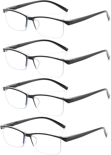 Miniatura 8 de Outray Paquete de 4 lentes de lectura con bloqueo de luz azul para hombres y mujeres, lectores de computadora con bisagras de resorte,