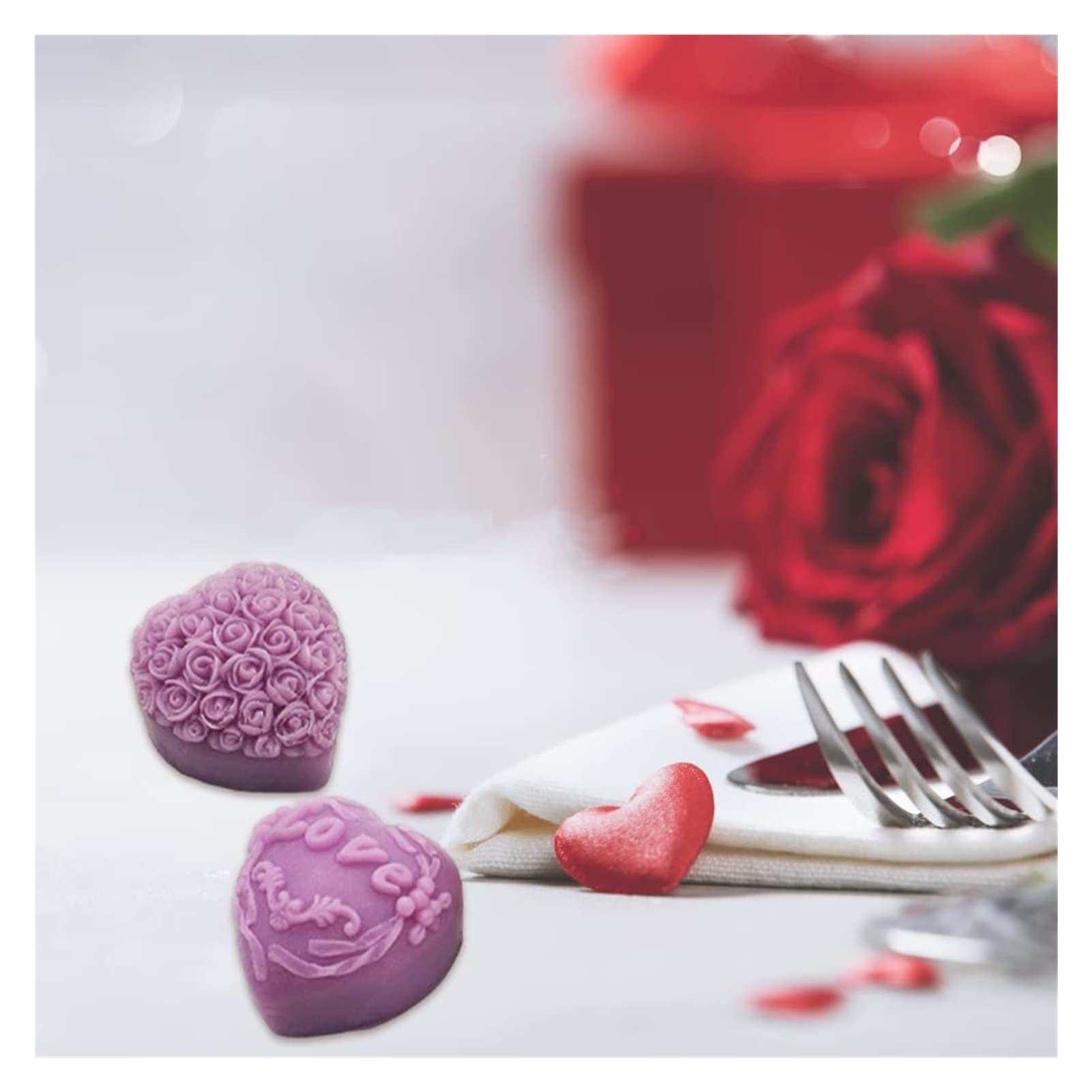 moldes de silicona, moldes de resina, Moldes de bricolaje Molde de vela de silicona, Molde de rosa en forma de corazón, Molde de chocolate de flor de amor, Molde de horneado de postre de manualidades