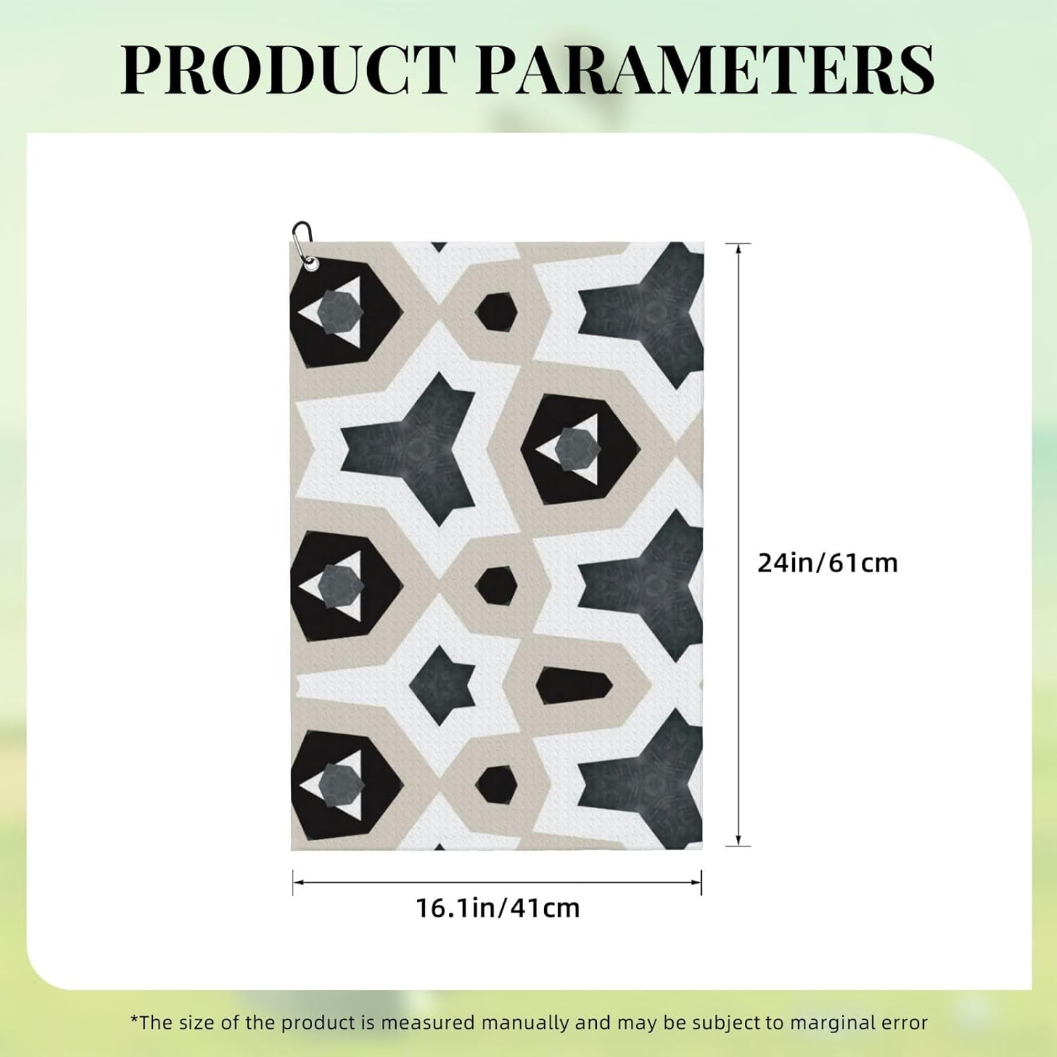 Colorful-Hexagon-Square-Geometric-Symmetric-Kaleidoscope-Fashion-Design Microfiber Golf Towel with Carabiner Clip, 16x24 Inch Absorbent Waffle Weave Towel for Golf Bags