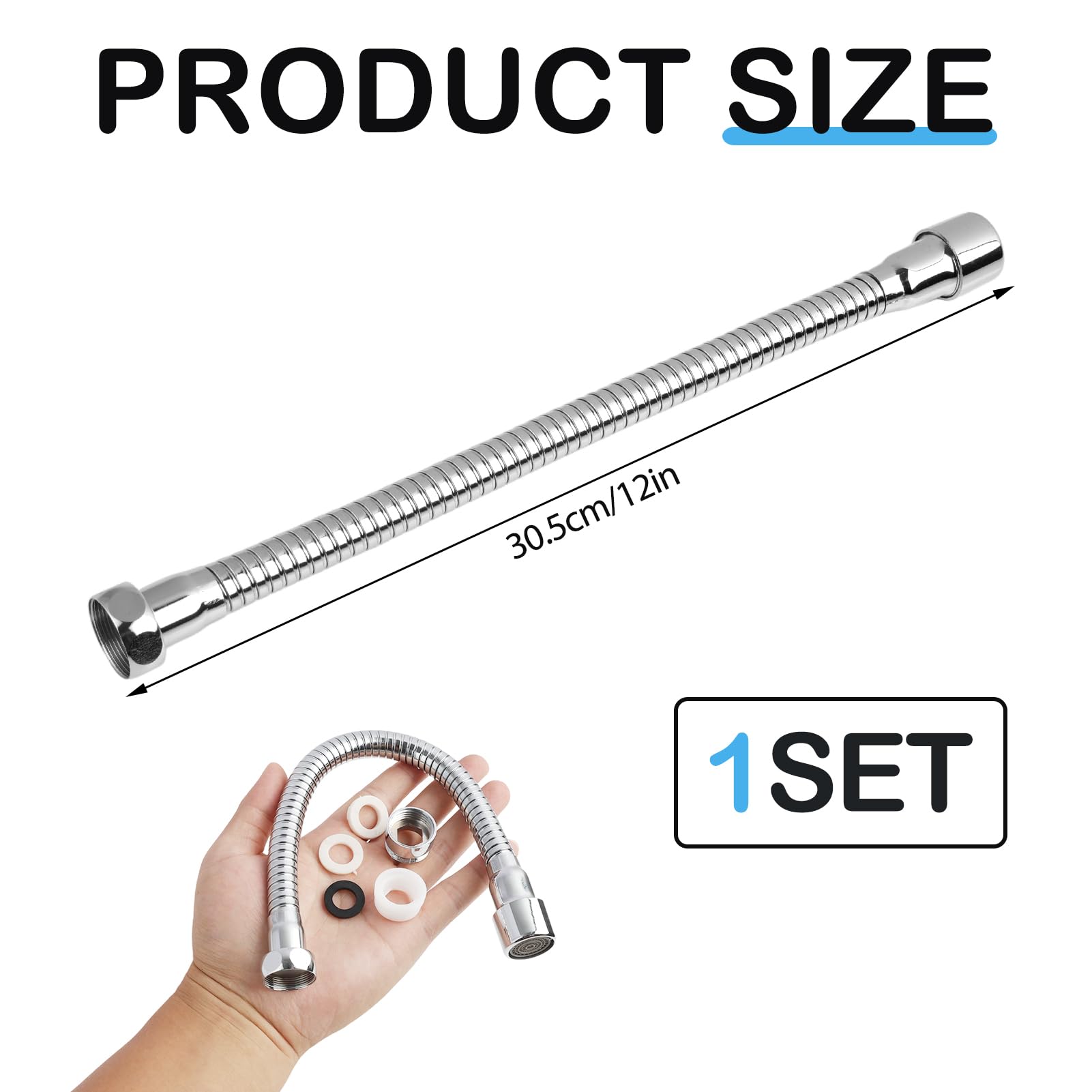 Prolunga per rubinetto 30 cm prolunga rubinetto cucina in acciaio inox 304, accessorio per rubinetto da cucina, uso universale, fissabile in direzione, per lavarsi i denti, il viso e i capelli