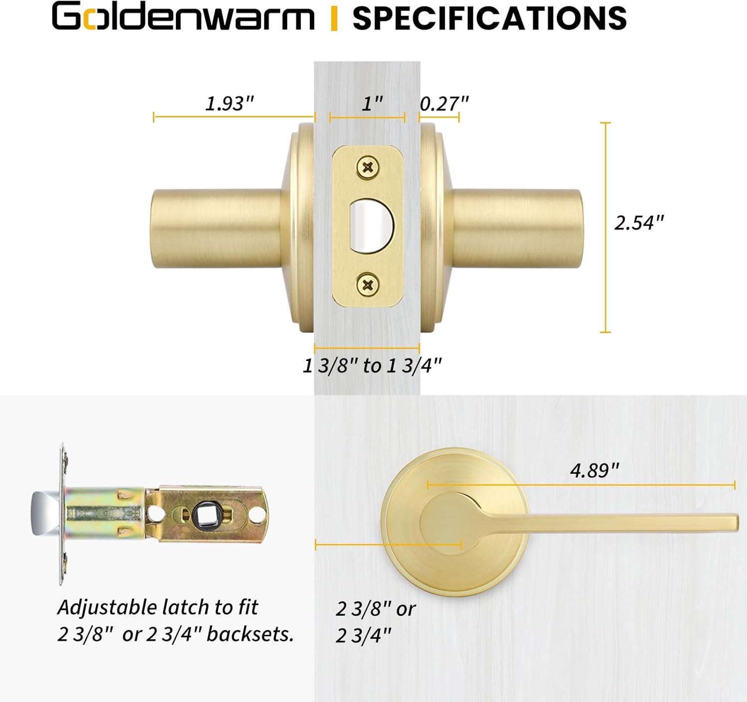 Goldenwarm 6 Pack Interior Closet Door Handles, Brushed Brass Indoor Door Handle, Brushed Gold Passage Door Lever for Hall and Closet, Heavy Duty Zinc Alloy, Easy Installation