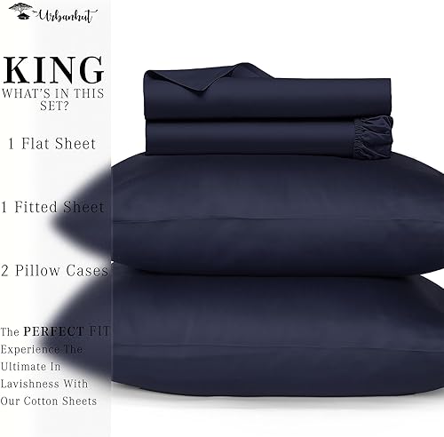 Miniatura 4 de URBANHUT Juego de sábanas de 100 % algodón King (4 piezas), 700 hilos, sábanas de lujo suaves para cama de tamaño King, sábanas de hotel de tejido