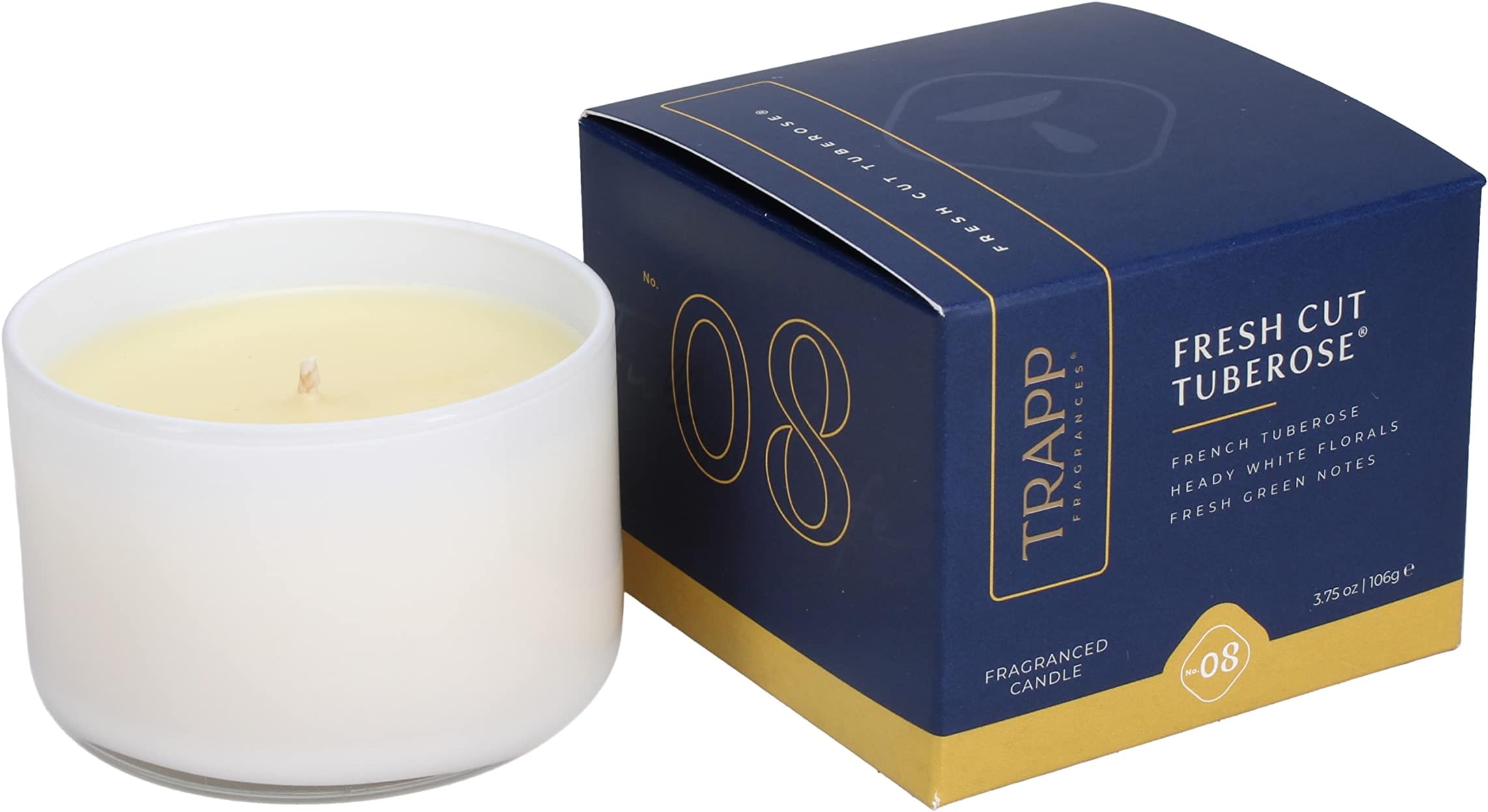 Trapp - No. 8 Fresh Cut Tuberose - 3.75 oz. Small Poured Candle - Aromatic Home Fragrance with Floral Scent of French Tuberose, Heady White Florals, & Fresh Green Notes Notes - Soy Wax Blend