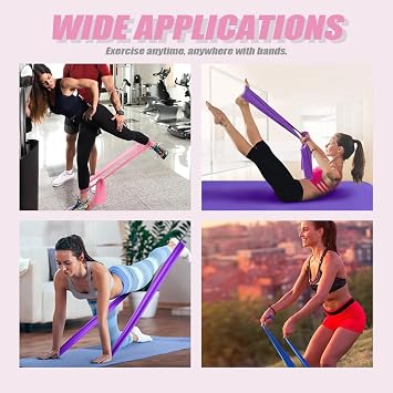 3Pcs Resistance Bands Set - Fitness Exercise Bands, Elastic Bands, Pilates Bands with 3 Resistance Levels, Long Stretch Bands for Yoga, Pilates, Stretching, Strength Training (Pink, Purple, Blue)