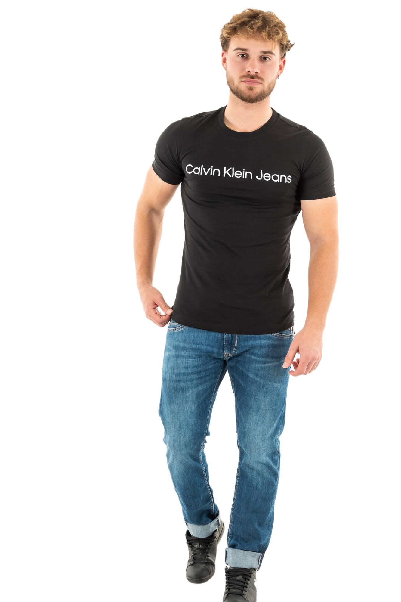 Calvin Klein Herren T-Shirt Kurzarm Core Institutional Logo Slim Tee Rundhalsausschnitt, Schwarz (Ck Black), XL