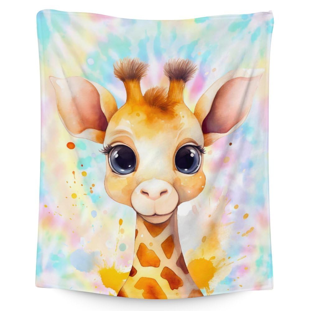 Giraffe Blanket - Soft Fuzzy Plush Blanket Throw for Kids, Boys & Girls - 50x40 Inches Flannel Blankets for Couch, Travel - Yellow Cute Throws Gift
