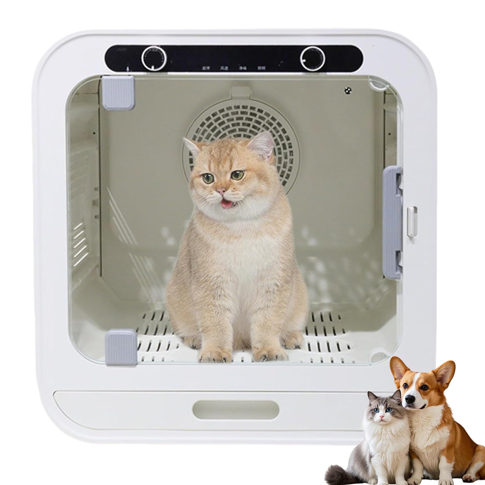 Sèche-poil pour chats et chiens 72L boîte de séchage automatique multi-ventilation