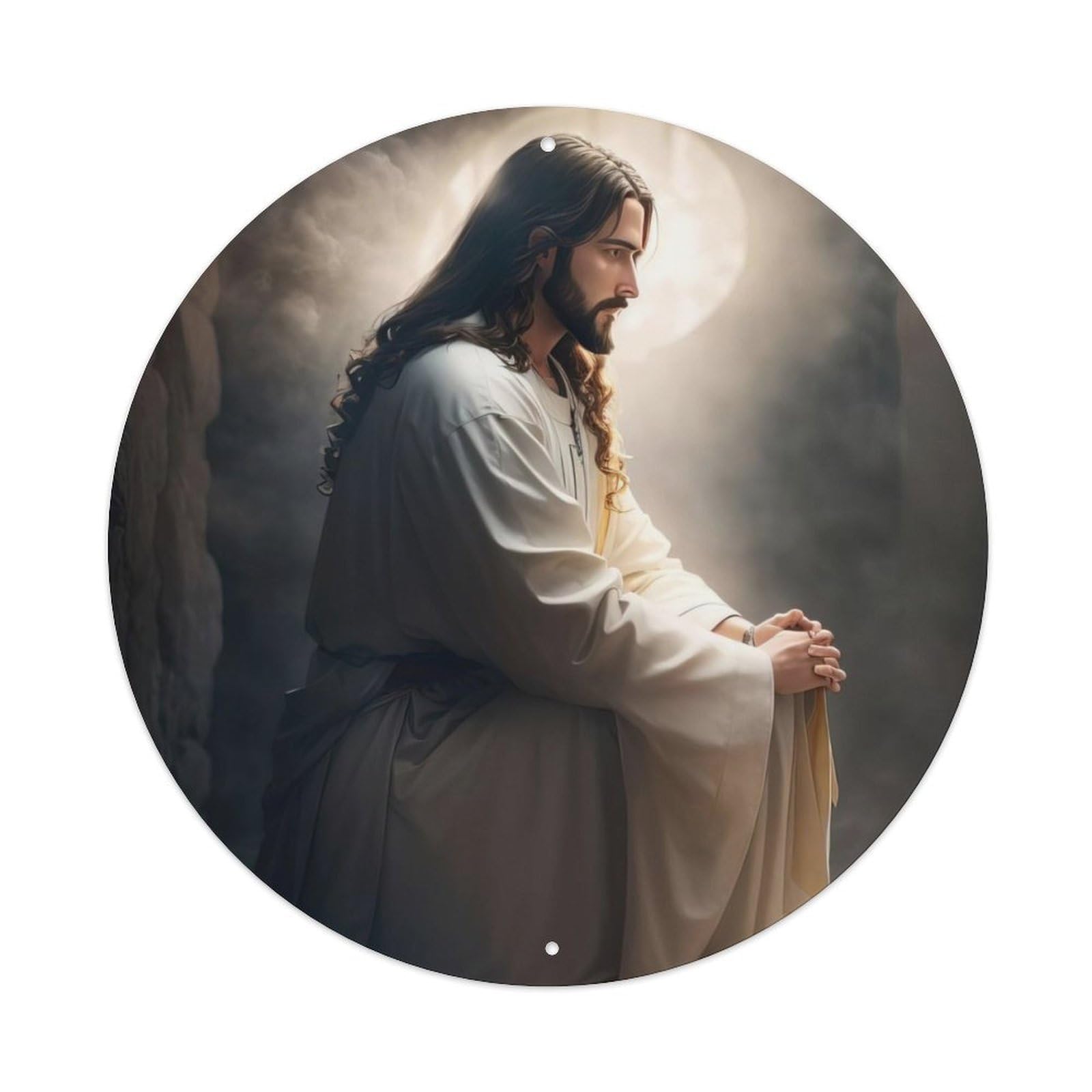 The Great Jesus Religious Poster Vintage Metal Tin Sign Plaque Wall Decor for Cafe, Club, Garden Round Metal Poster 8x8Inch