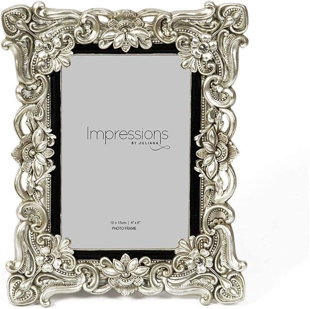 Floral Antique Silver Photo Frame 4 x 6