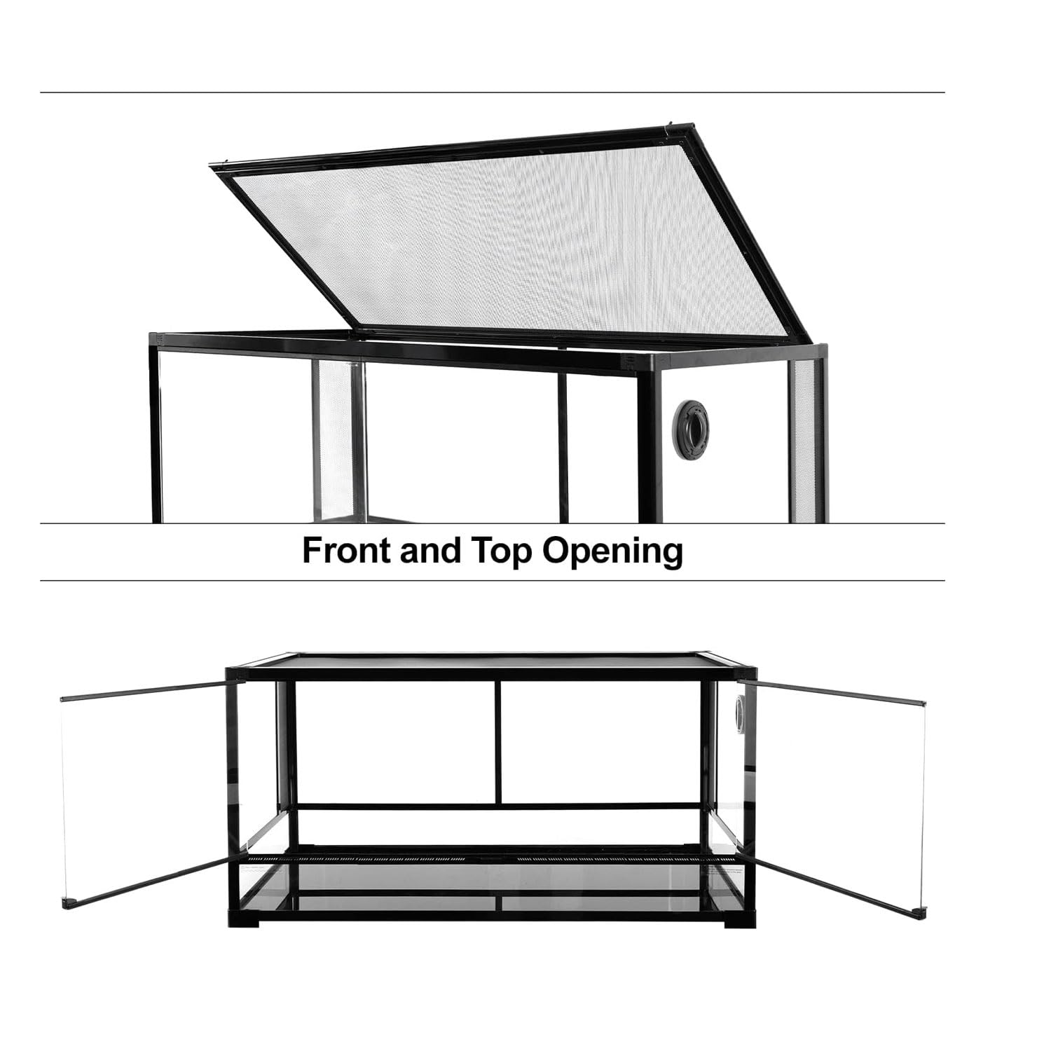 Terrario para Reptiles de Vidrio de Visión Completa, Tanque de Selva Tropical de Doble Puerta, Entradas de Cable Incorporadas, Ventilación de Pantalla Superior y Tapa Antiescape, para Iguanas