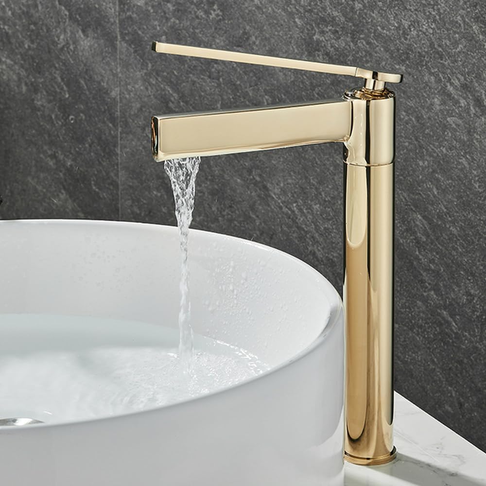 Robinet de salle de bain à cascade grand mitigeur de lavabo à poignée unique