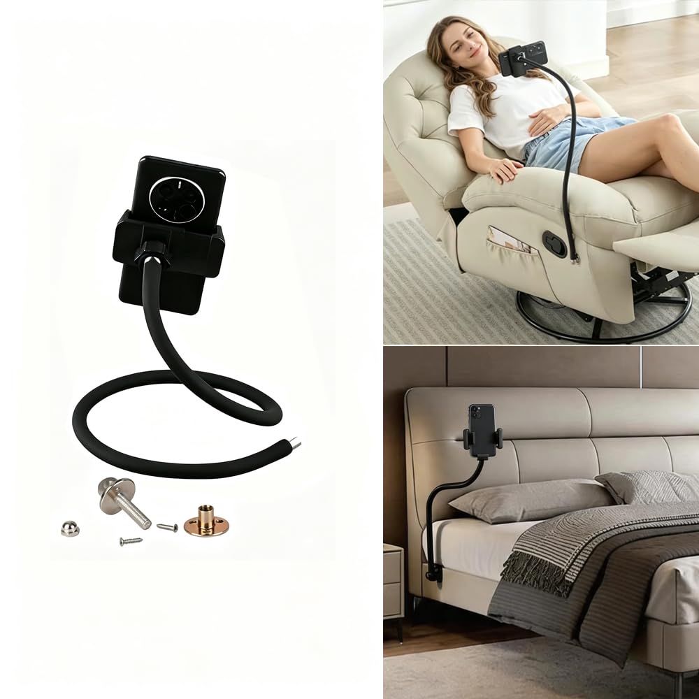 Lazy Supporto per telefono per comodino e lettino, braccio lungo flessibile regolabile, mani libere, adatto per telefoni da 4 a 7 pollici, richiede installazione di foratura 12 x 800 mm