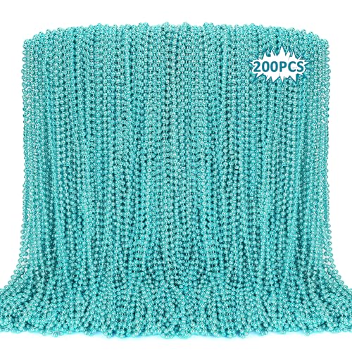 Mardi Gras teal bead necklace set (200 pcs), 33" festival party favors
