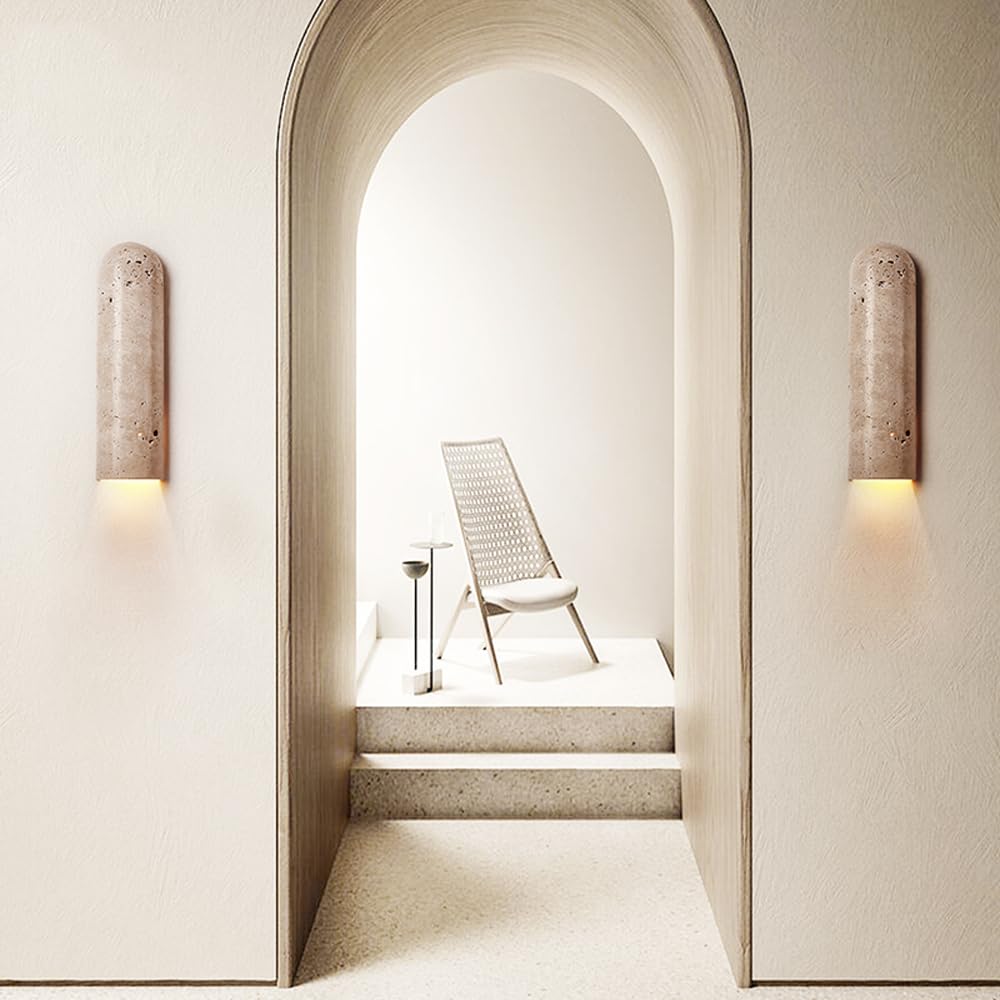 G9 Light Source Minimalist Wall, Industrial Style Yellow Travertine Lamp, Single Head Flush Mounted Sconce, Hallway Living Room Balcony Decoration Fixtures