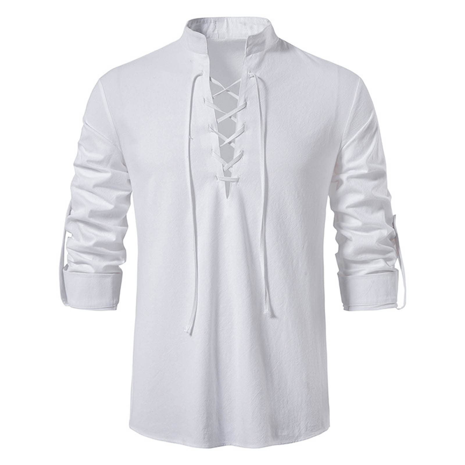 Mens Halloween Shirt Men Shirt Pirate Jacket Vampire Shirt Men Mens Long Sleeve T Shirt Viking Costume Men Mens Pirate Costume Viking Costume Men Viking Costumes Grandad Shirt(White,3XL) — image 1