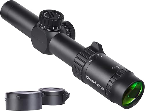 Miniatura 1 de WestHunter Optics HD-S 1.2-6x24 rifle compacto, tubo de 1.181in, retícula de punto Mil-Dot 12 MOA segundo plano focal torreta, bloqueo de disparo