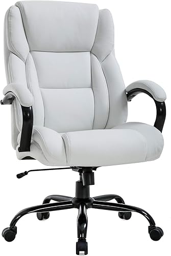 Silla de oficina de 500 libras de asiento ancho, silla de escritorio ergonómica de piel sintética, silla ejecutiva de respaldo alto con soporte