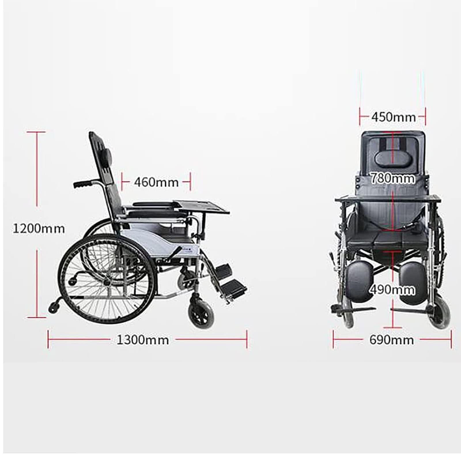 PEAMAN Ultra Ligero Plegable Silla de Ruedas, Reclinable estándar con reposacabezas extraíble Ayuda a la Movilidad Silla de Viaje cómoda y...