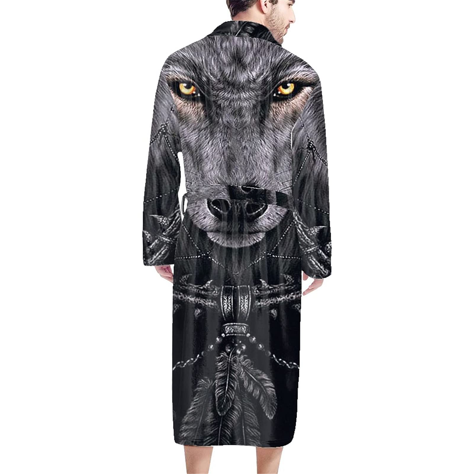 Poceacles Shawl Herren-Bademantel, volle Länge, V-Ausschnitt, leicht, weich, langärmelig, Nachtwäsche mit Vordertaschen