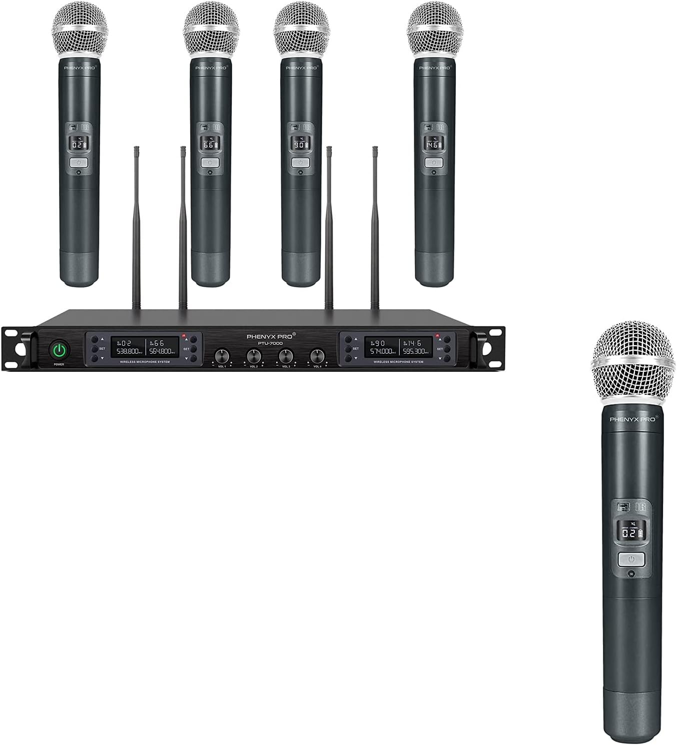 Phenyx Pro Quad Channel Wireless Microphone System PTU-7000-4H with Handheld Microphone PWH-7