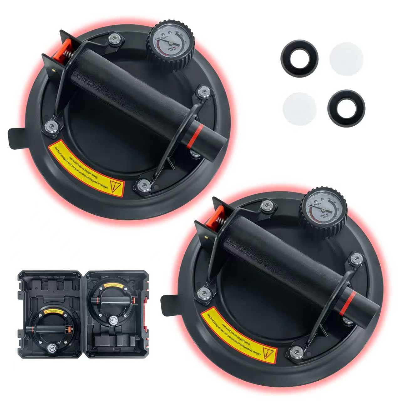 2 Pack Heavy Duty Suction Cups, 8" Suction Cups for Glass with Pressure Gauge and Portable Storage Box, 800 lbs Load Capacity Powerful Suction Cups to Lift Large Glass, Window, Tile