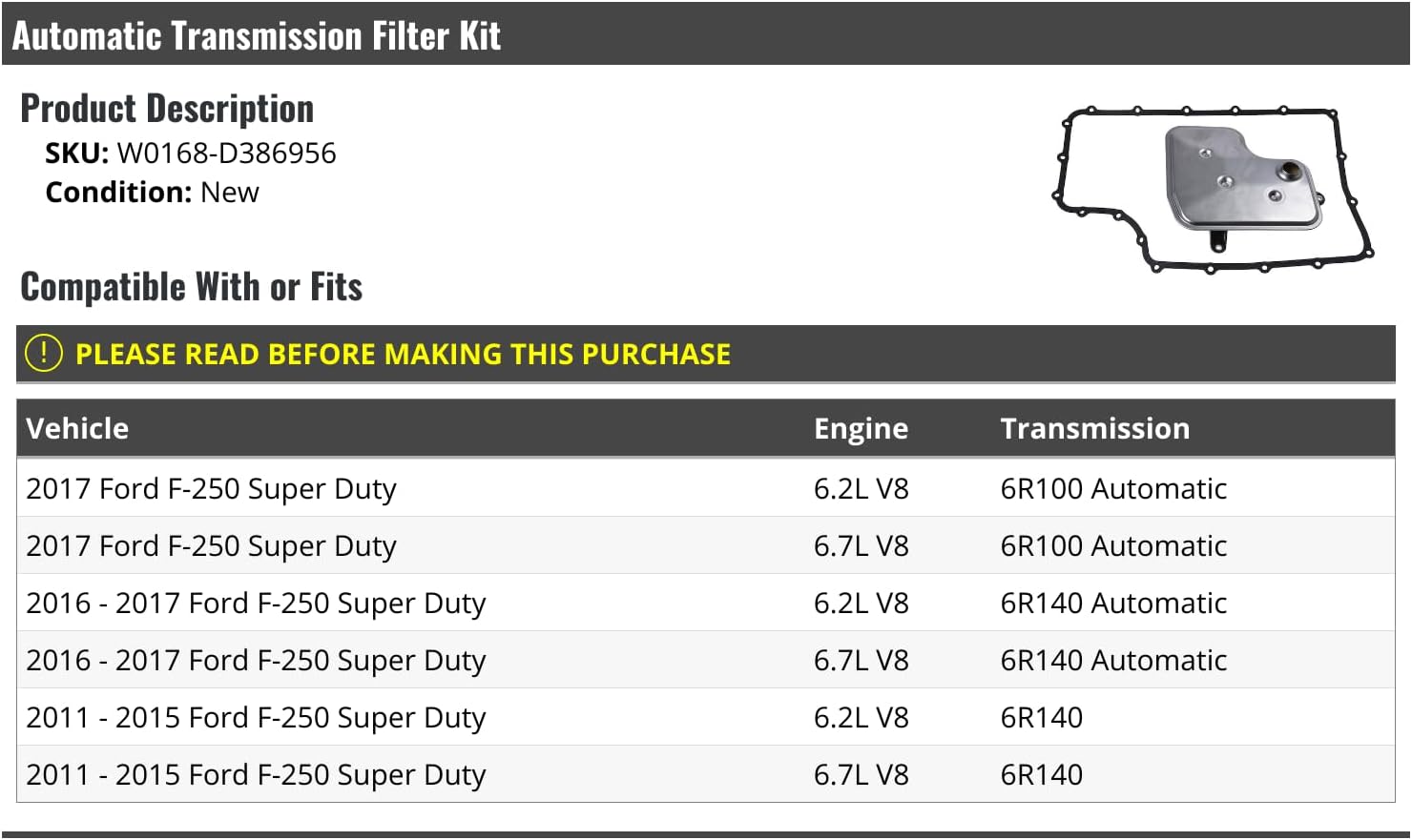 Automatic Transmission Filter Kit - Compatible with 2011-2017 Ford F-250 Super Duty