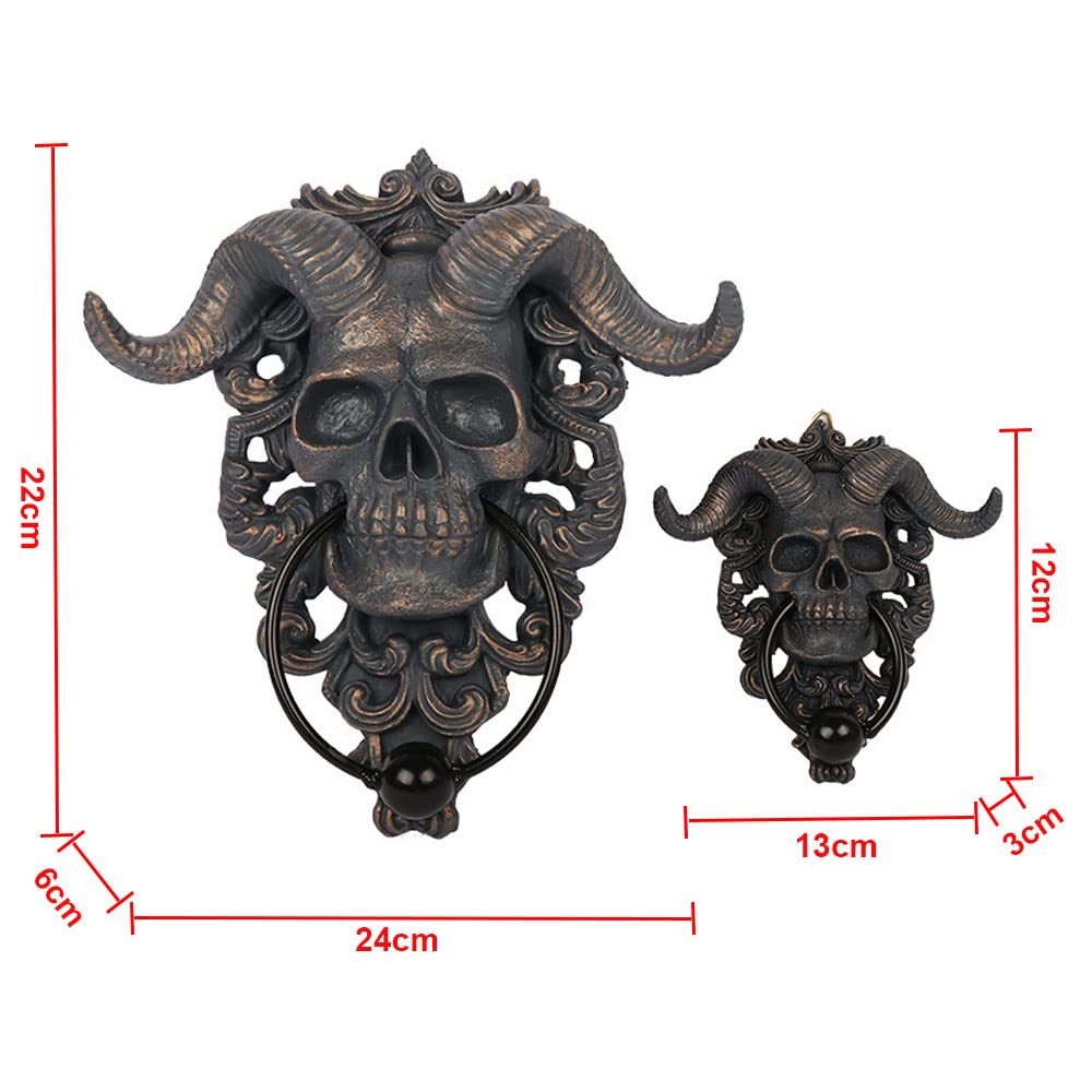 Romeeton Türklopfer mit Satan-Totenkopf, Kunstharz, Ziegenkopf, Wanddekoration, Gothic-Dekoration (groß)