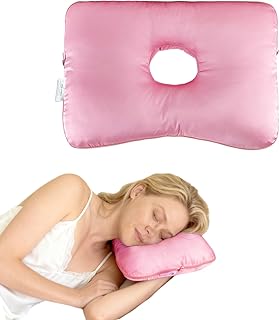 Satin Ear Piercing Pillow - Removable Washable Large Cover Piercing Pillow for Side Sleepers, Donut Side Sleeping Pillow for Pain Relief Sleeping, Pressure Sore, Adjustable Ear Protector (Pink)