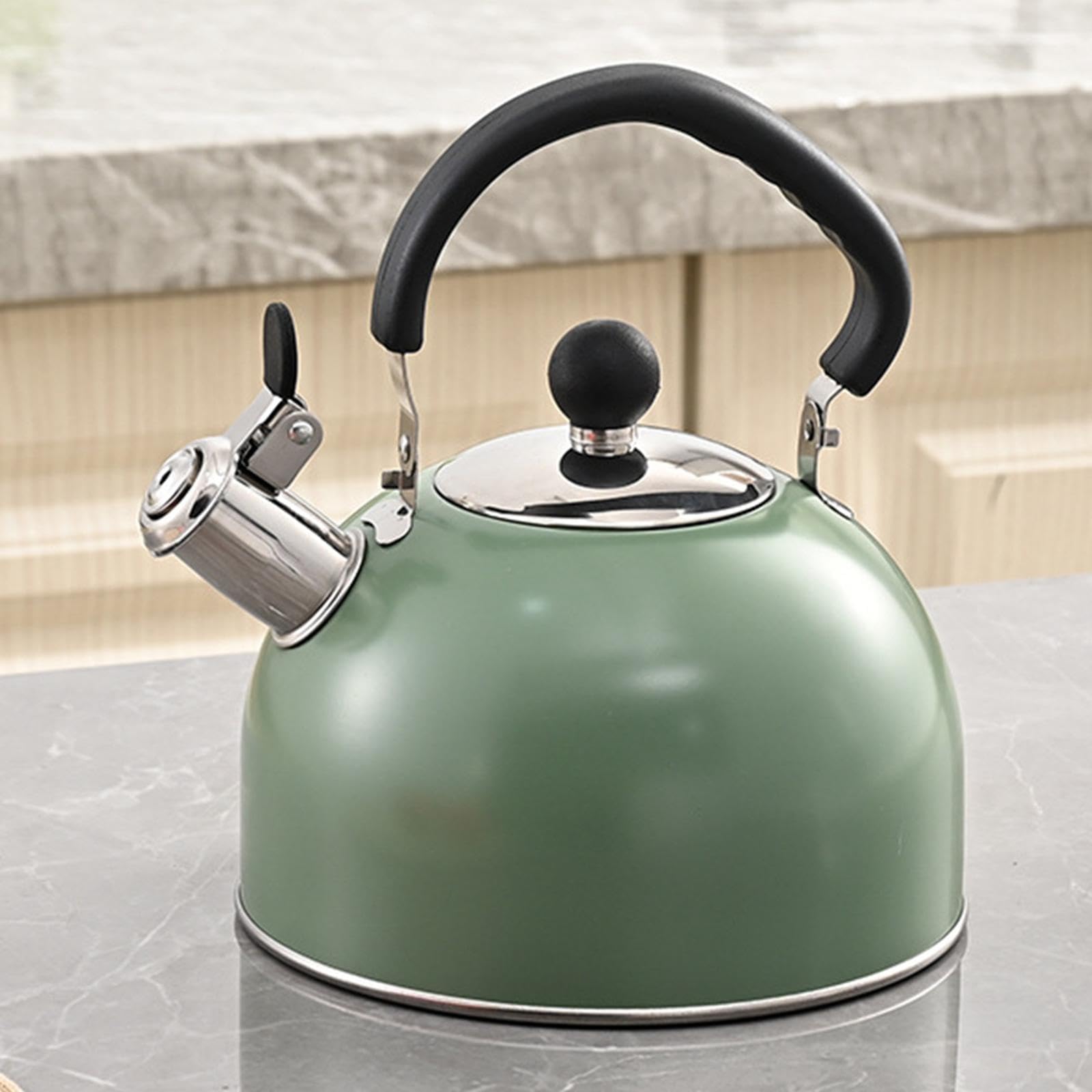 Tetera silbante para cocina, de gas, eléctrica, de inducción, de acero inoxidable, ideal para pesca, picnic, barbacoa y exteriores, Verde