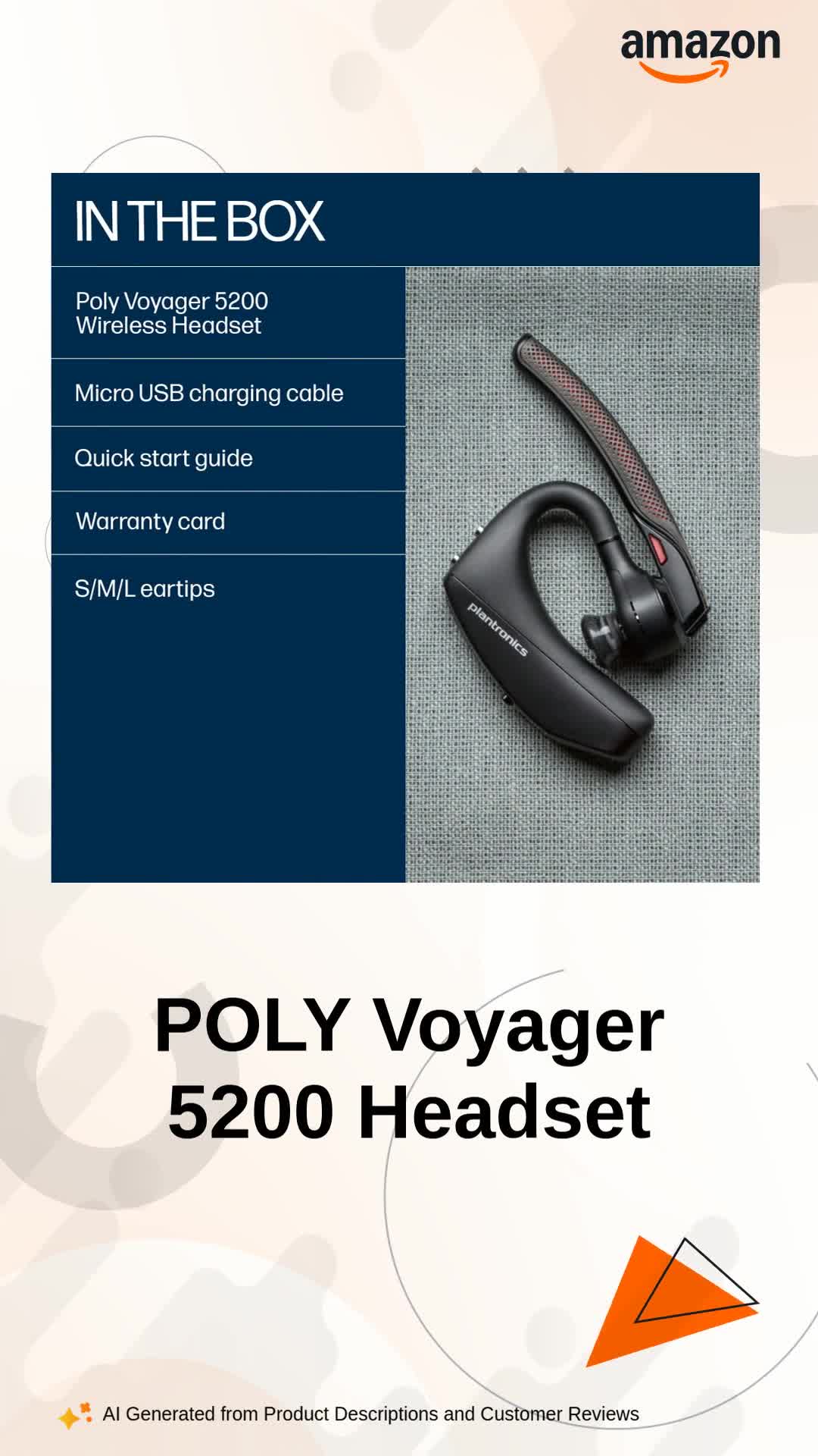 Poly Voyager 5200 Wireless Headset,Single-Ear W/Noise-Canceling