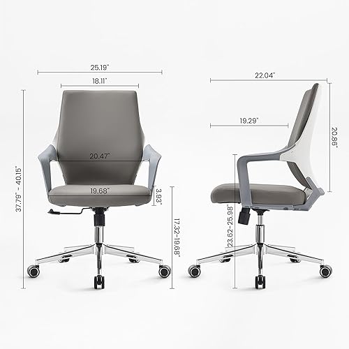 Miniatura 3 de EUREKA ERGONOMIC Dorian - Silla de oficina ejecutiva con soporte lumbar curvado, silla de escritorio de cuero regenerado con respaldo medio,