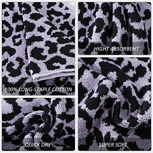 Luxury Purple Black Leopard Bath Towel Sets For Women Girls Large Ultra Soft 100% Cotton 1 Bath Towels Sheets 1 Hand Towels 1 Washcloths Highly Absorbent For Adults Women Face Body (Purple) #TOP2