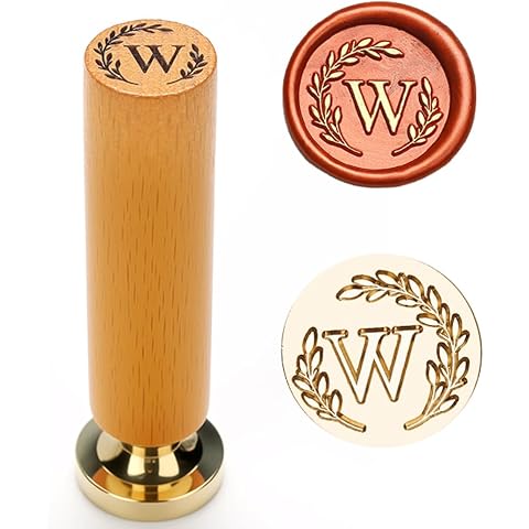 YOLAKIS Botanical Alphabet W Wax Seal Stamp with Initial Wood Handle Vintage Floral Leaves Brass Wax Stamp Head Ideal for Wedding Invites Gift Wrapping Envelopes & Christmas Cards Decor-Letter W