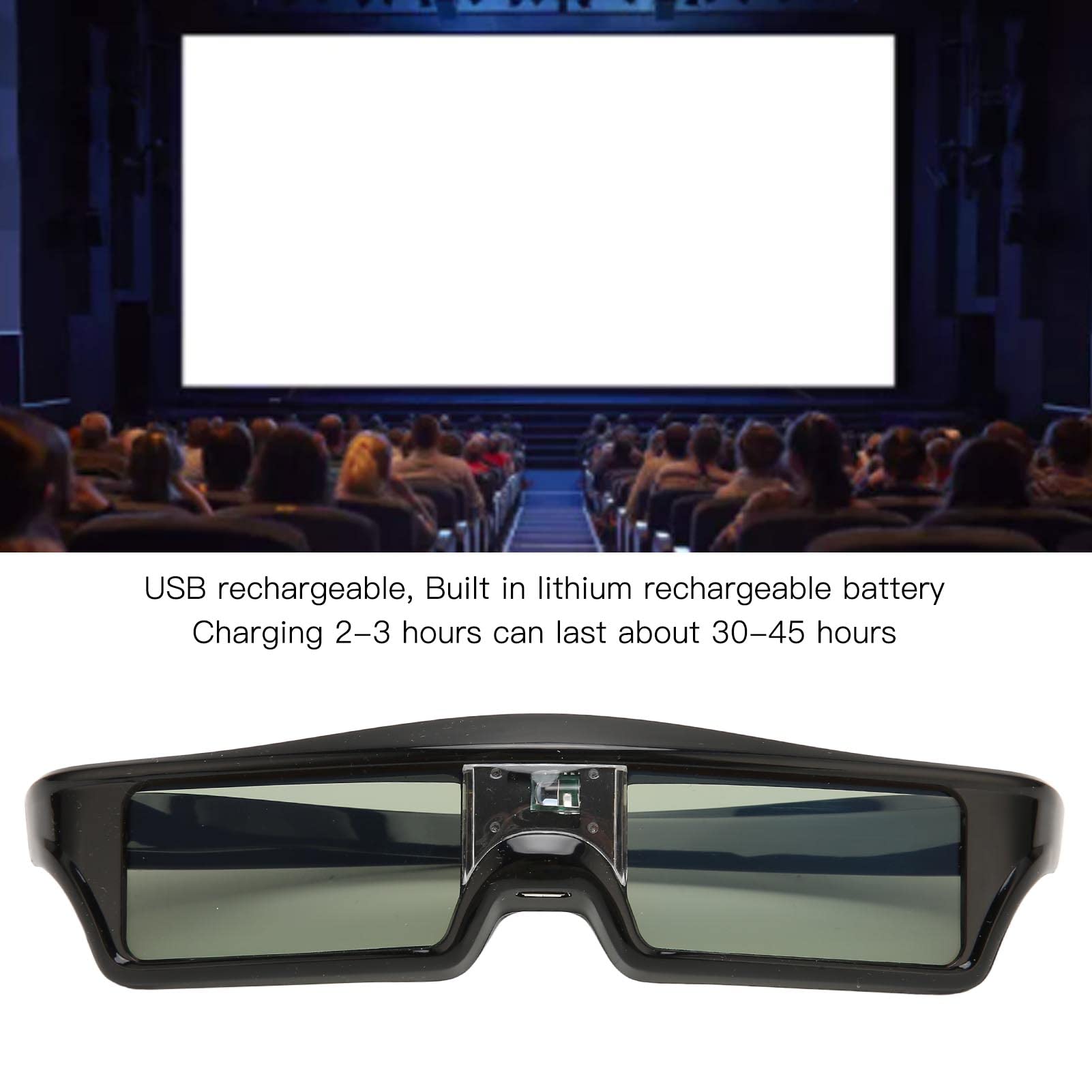 DLP Link 3D Brille, Wiederaufladbare 3D Active Shutter Brille für Alle DLP Link 3D Projektoren, Kompatibel mit 96 Bis 144 Hz, Eingebauter Wiederaufladbarer Akku (KX30)