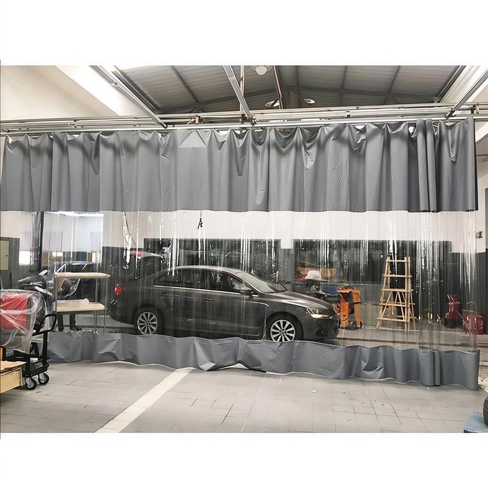 Transparenter Planenvorhang für Garagenteiler, robuste transparente Kunststofffolie, wasserdicht, staubdicht, winddicht, mit Ösen, anpassbare Größe für Werkstatt, Terrasse, Veranda