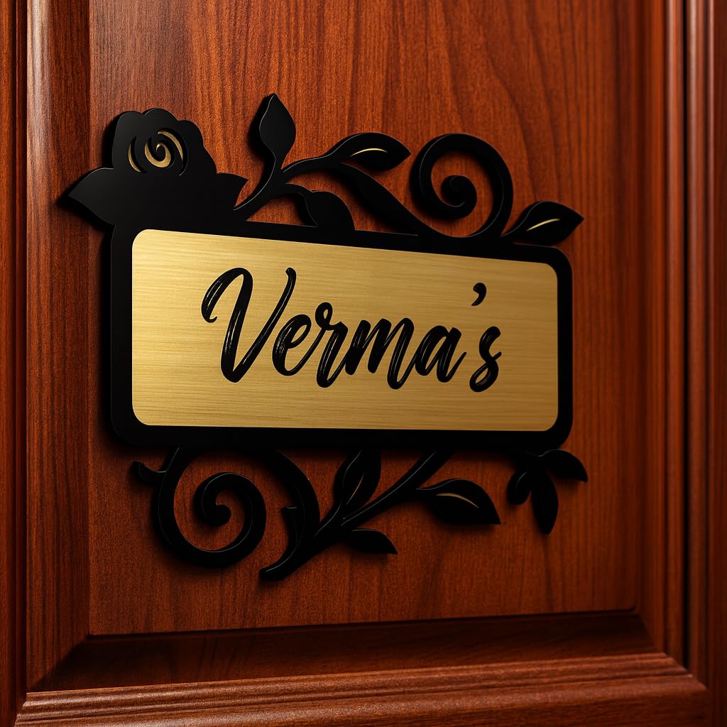 Personalized Acrylic Name Plate Signage For House,Black & Silver Engraving Custom Self-Adhesive Name Board (12 X 4 Inches,Brushed Gold) — Amazon image 15