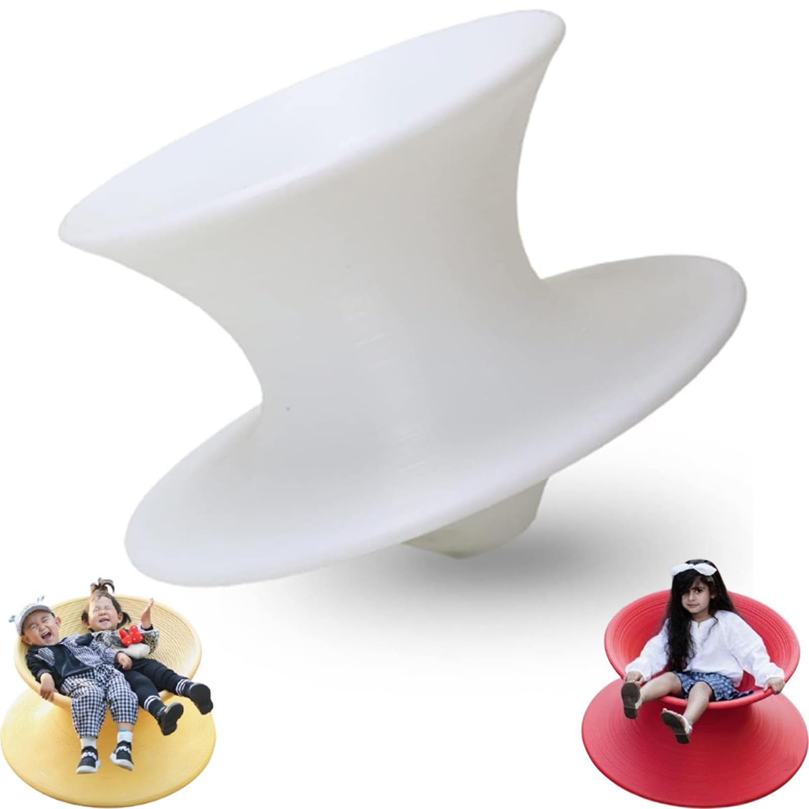 One-Piece Molded Gyro Swivel Chair, 360° Spinner Seat Recliner, Sensory Spinning Seat, Ergonomic Swivel Seat for Kids, Indoor Outdoor Sensory Equipment (White, 25inx17in)