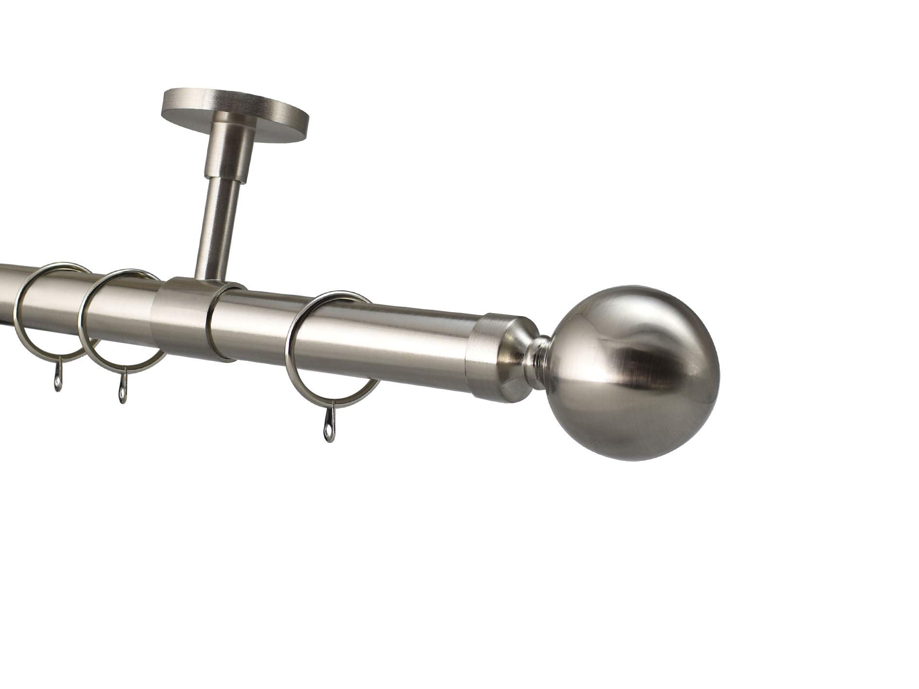 YHO Bay Window Curtain Pole Ceiling Fix 4m Brushed Chrome 28mm For Eyelet & Pencil Pleat Curtains (4m, Venice Finial With Rings)