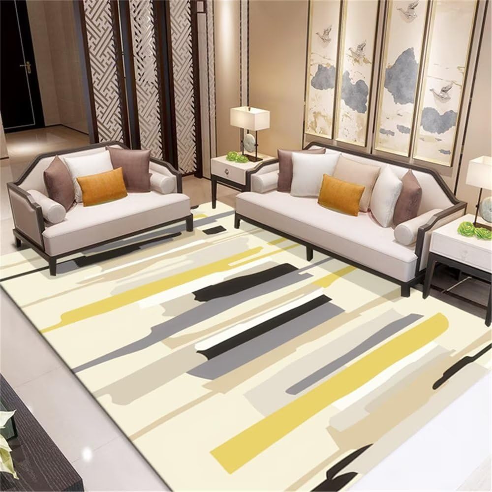 Moquette salon jaune 60x90cm petit tapis de sol bureau doux motif rayures géométriques