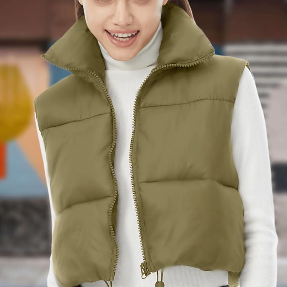 【INCHANT ME】Minimal Cropped Padding Vest Ayturbo Women's Lightweight Cropped Puffer Vest Quilted